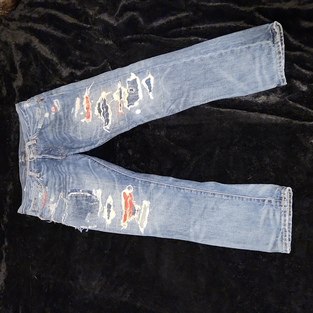 Polo Ralph Lauren Distressed Bandana Patchwork Straight Tapered Jeans Vintage